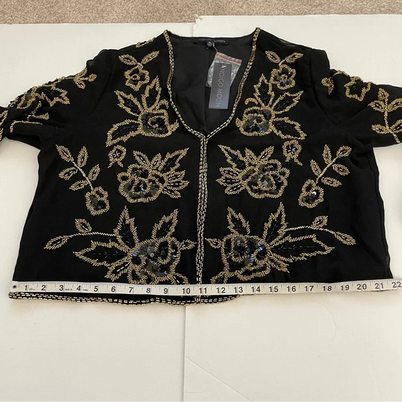 NWT Indigo Moon Floral Beaded Black and Gold Cropped Evening Jacket Size XL Boho - Picture 11 of 13